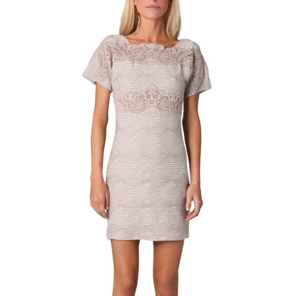 Free People New Romantics Bell Bodycon Dress Beige Low Back Zip Sz S NWT - Picture 1 of 9
